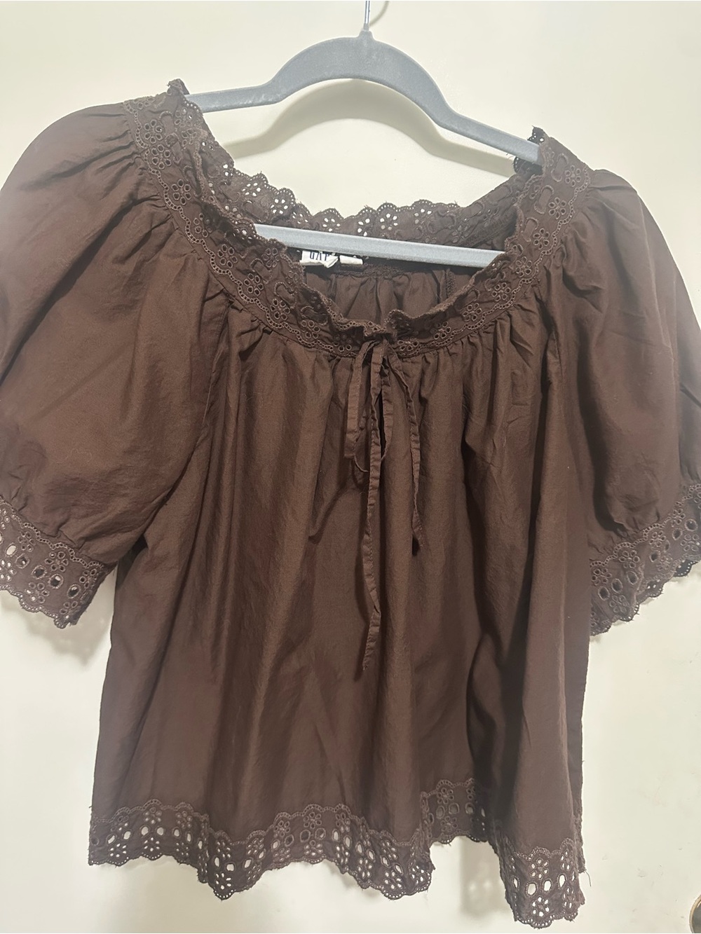 GAP Brown Lace-Trim Peasant Blouse